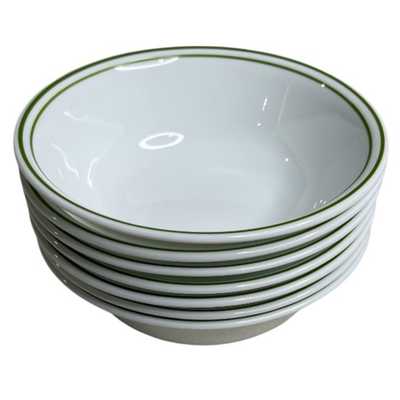 Corell Livingware Collection Bowls Hunter Green Double Ring Trim Vitrelle Set 7 - Picture 1 of 6